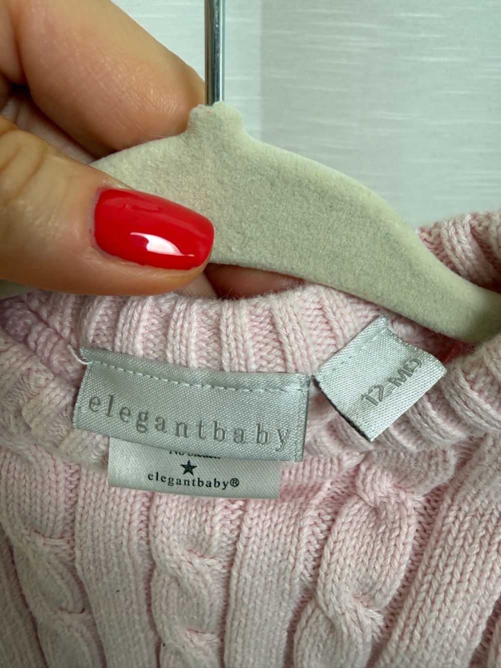 Elegant Baby Pink Cable Knit One Piece Romper Cozy Luxury | Size 12M - Picture 11 of 12